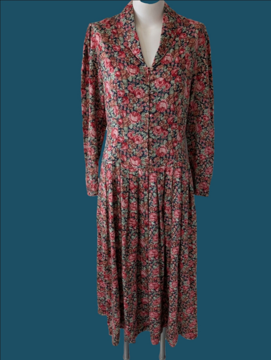 Laura Ashley Dresses & Skirts - Vintage Dress Laura Ashley Cottagecore Floral Long-Sleeve Midi  Red Rose Print